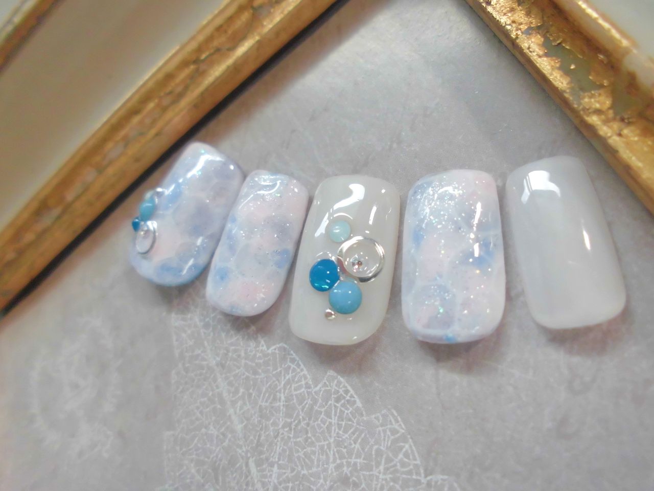カラフル水滴ドロップアート ターコイズストーンの16年夏トレンドネイルチップ Embellir Nail ネイルチップ専門店